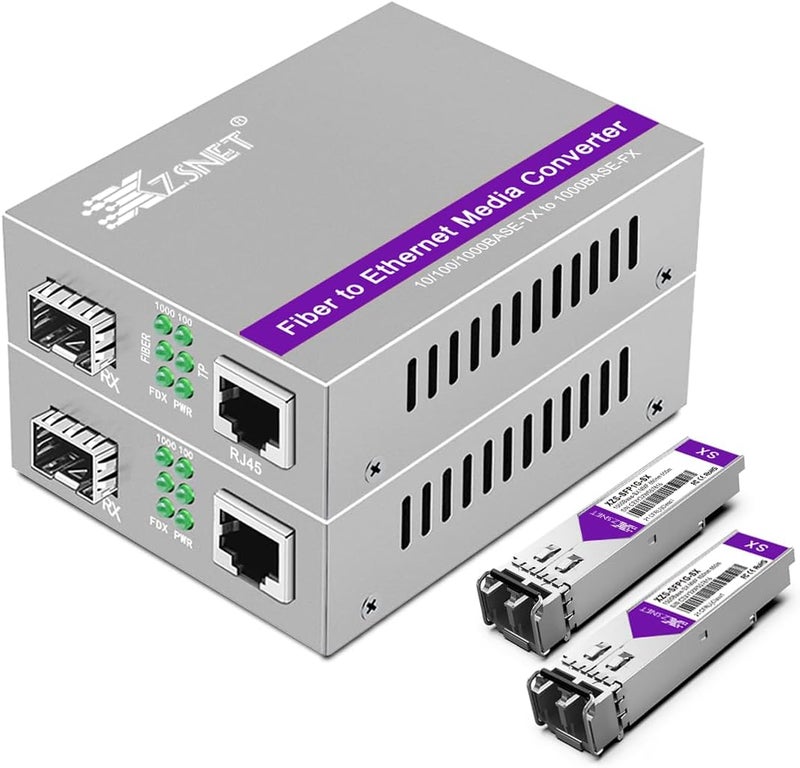 XZSNET زوج من محول الوسائط RJ45 متعدد الأوضاع مزدوج LC بسرعة 1.25G/s للألياف إلى الإيثرنت لتحويل 10/100/1000Base-Tx إلى 1000Base-SX (مع 2PCS وحدة SFP إلى LC)، 850nm، MMF، حتى 550 متر - Image 1